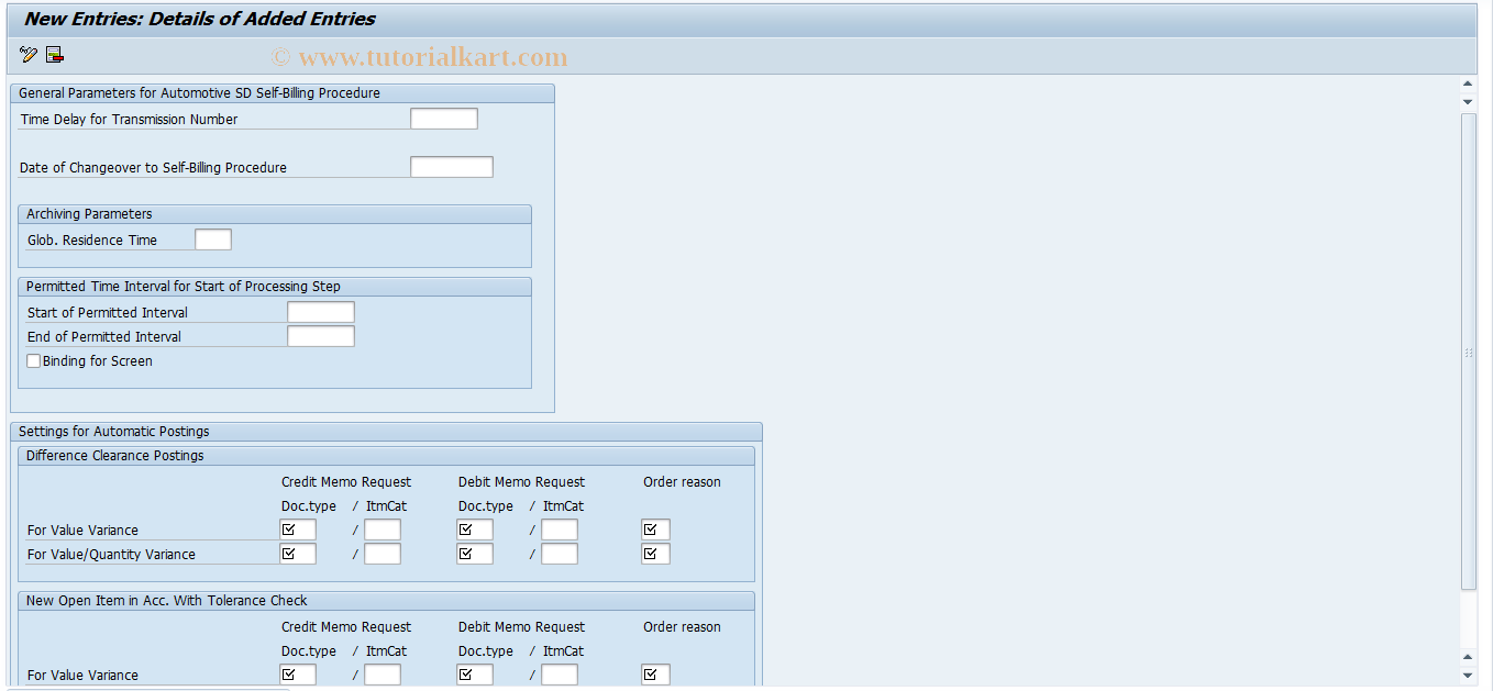 SAP TCode OVD4 - SD Self-Billing: General Parameter