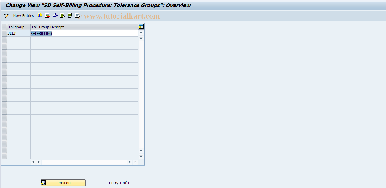 SAP TCode OVD6 - SD Self-Billing: Tolerance Groups