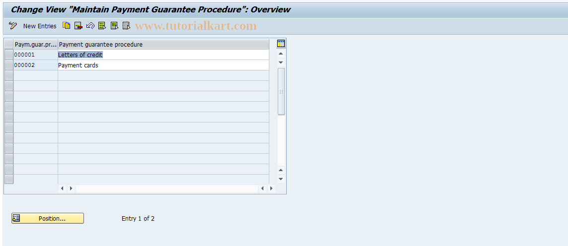 SAP TCode OVFE - Payment guarantee procedure