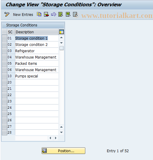 SAP TCode OVT1 - C SD Table 142 Storage conditions