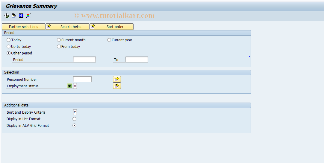 SAP TCode P000_M07_GRVS - Grievance summary