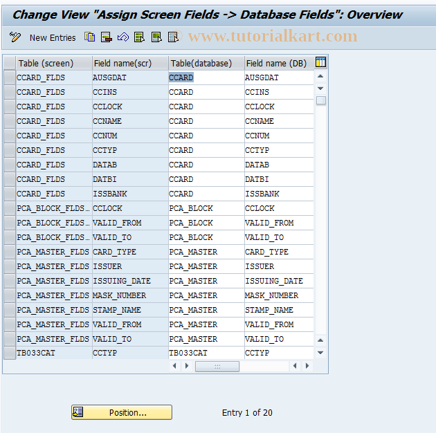 SAP TCode PAC0011 - Assignment of Screen Fields