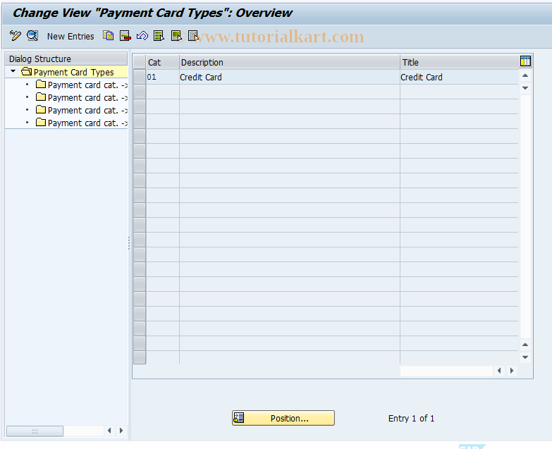 SAP TCode PAC0013 - BDT: Payment Card Categories