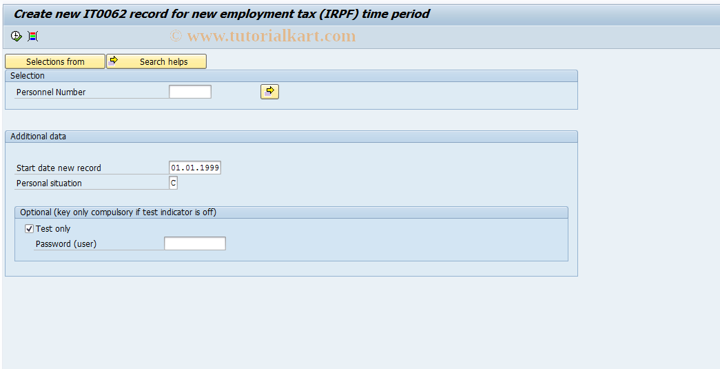 SAP TCode PC00_M04_RPUP62E0 - Create new record IT0062