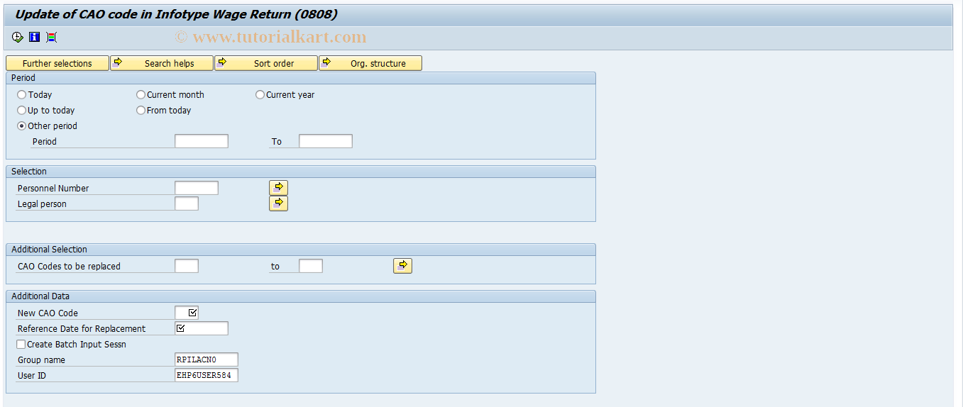 SAP TCode PC00_M05_ILAC - Update CAO Code in infotype 0808