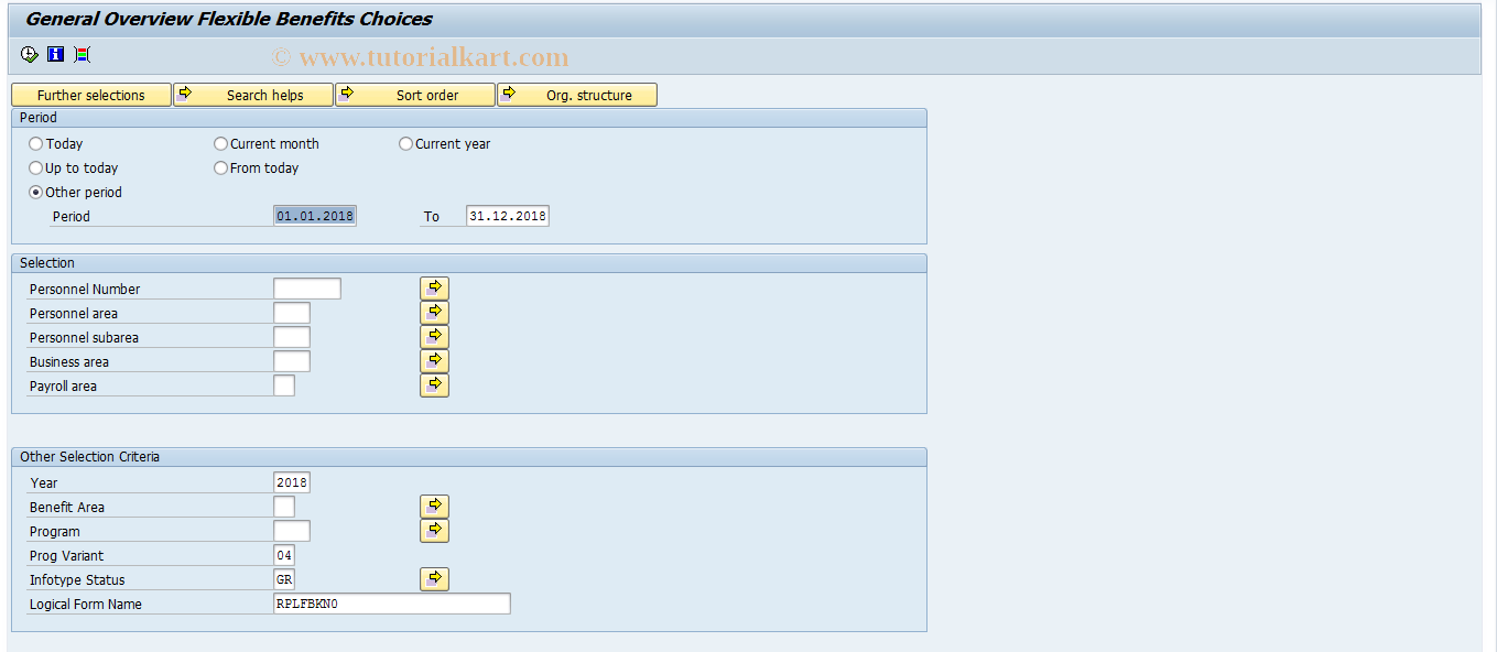 SAP TCode PC00_M05_LFBK - Total Overview Options Flex. Benefit