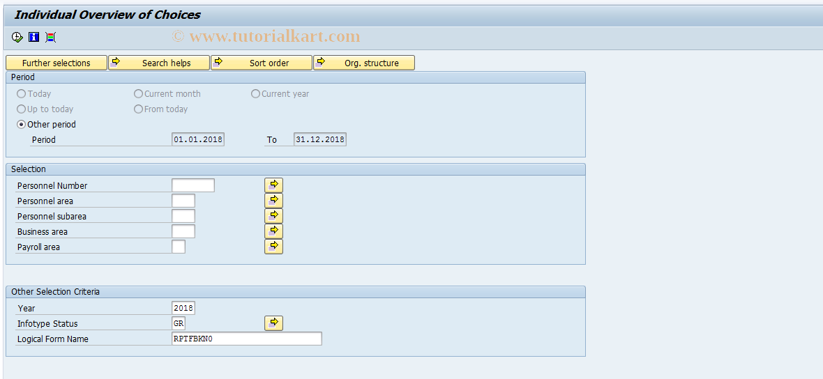 SAP TCode PC00_M05_TFBK - Individual Options Overview