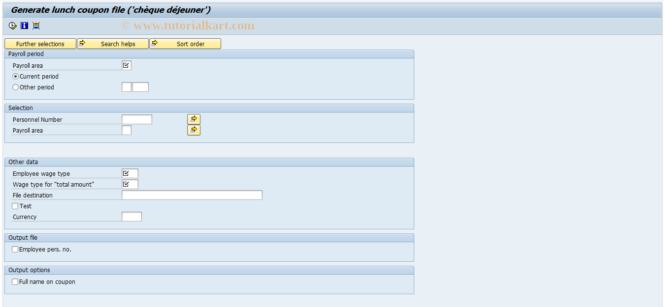 SAP TCode PC00_M06_RPUTIRF2 - Generate 'dejeuner' Lunch Coup. File