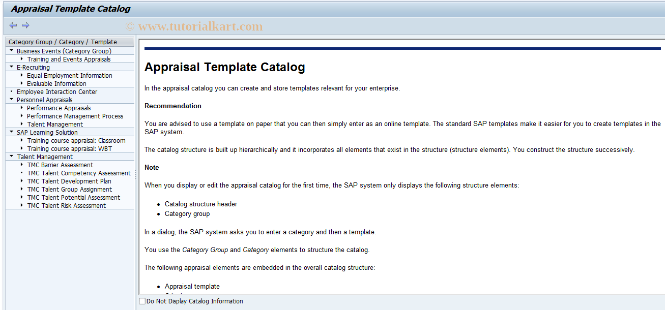 SAP TCode PHAP_CATALOG - Appraisal Template Catalog