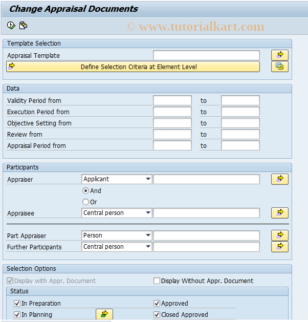 SAP TCode PHAP_CHANGE - Change Appraisal Document