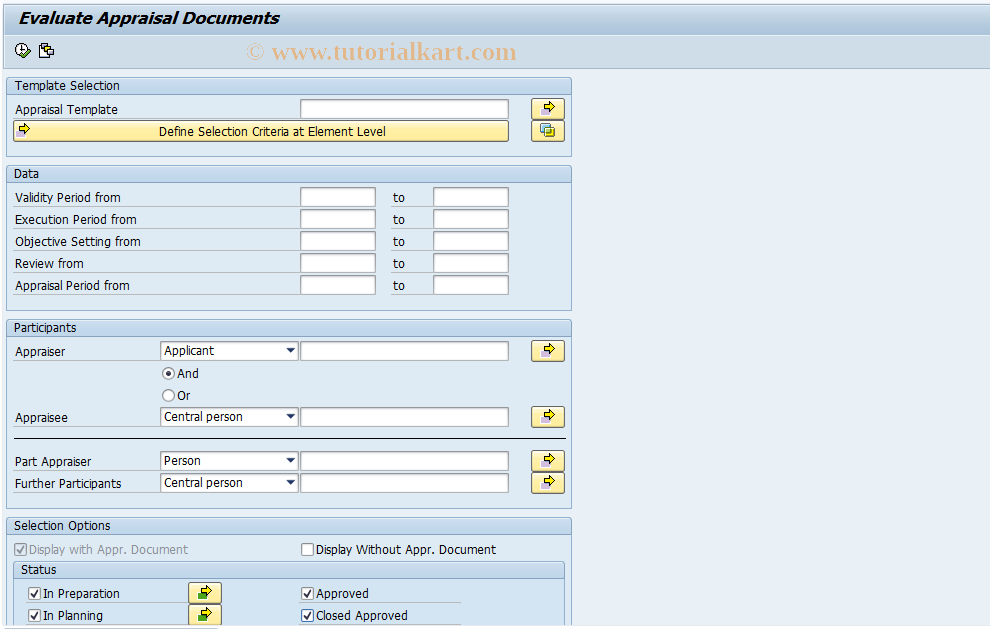 SAP TCode PHAP_SEARCH - Evaluate Appraisal Document