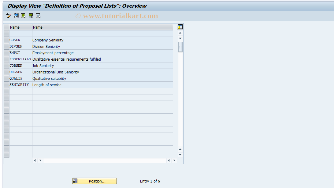 PP6H SAP Tcode Info Column Proposal List Transaction Code