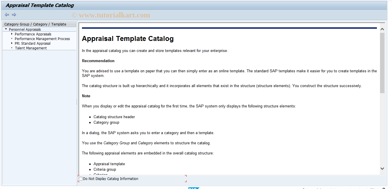 SAP TCode PPAD - Display Appraisals Catalog