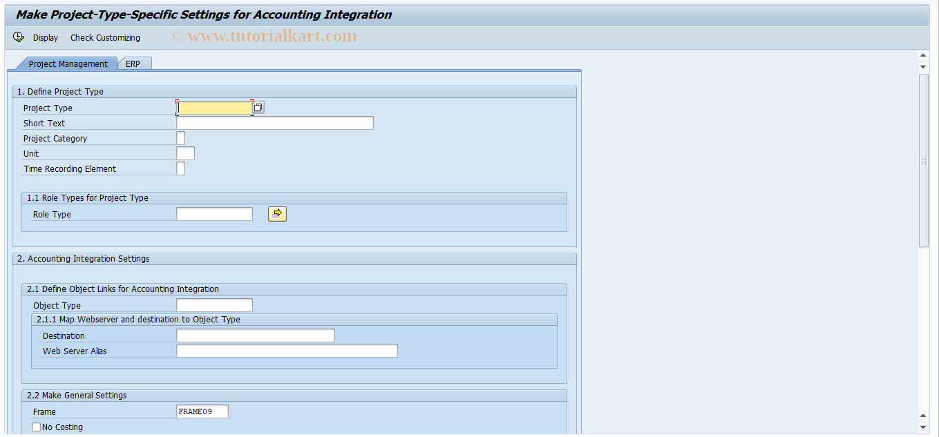 SAP TCode PPM_FIN_CUST - Maintain Account . Integratn Customizing