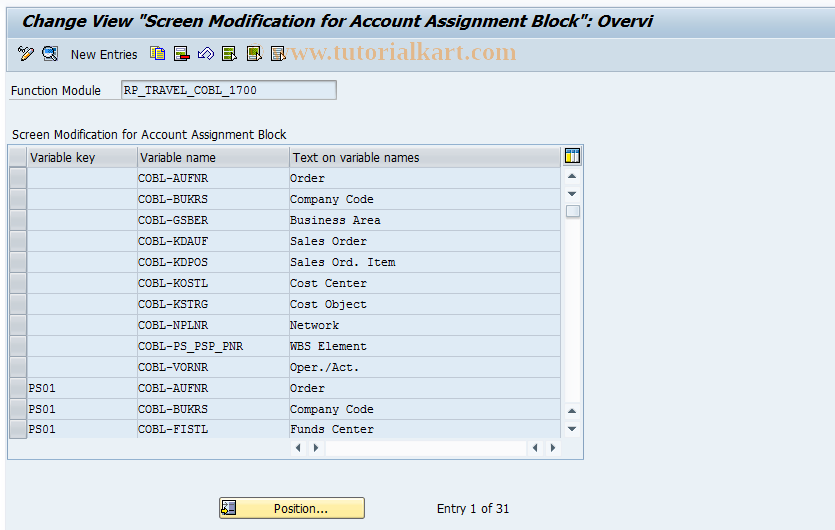 SAP TCode PRC7 - Customizing Coding Block 1700