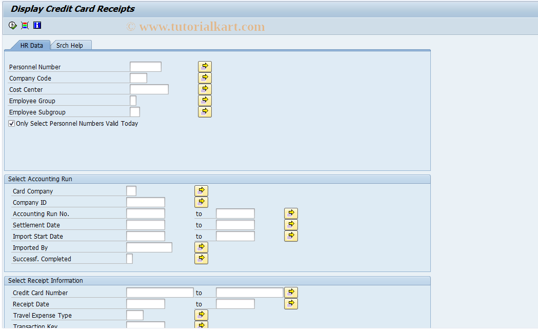 SAP TCode PRCCD - Display Credit Card Receipts