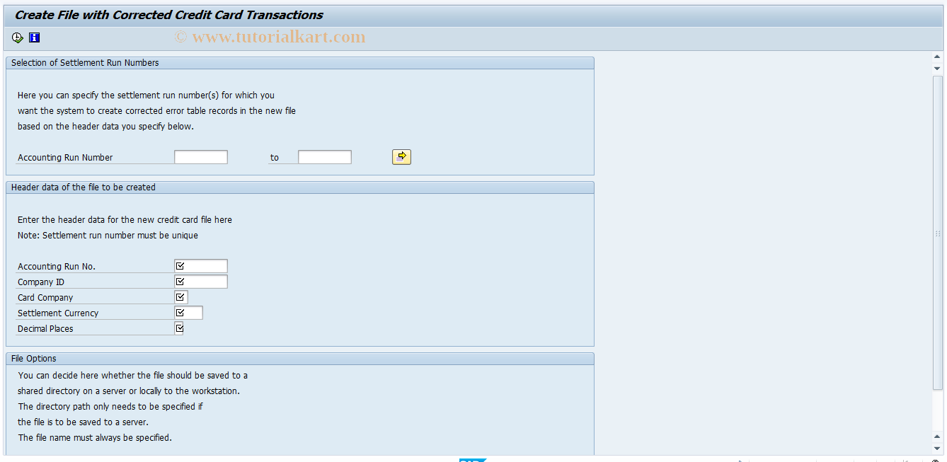 SAP TCode PRCCF - Generate File with Correct Trnsactns