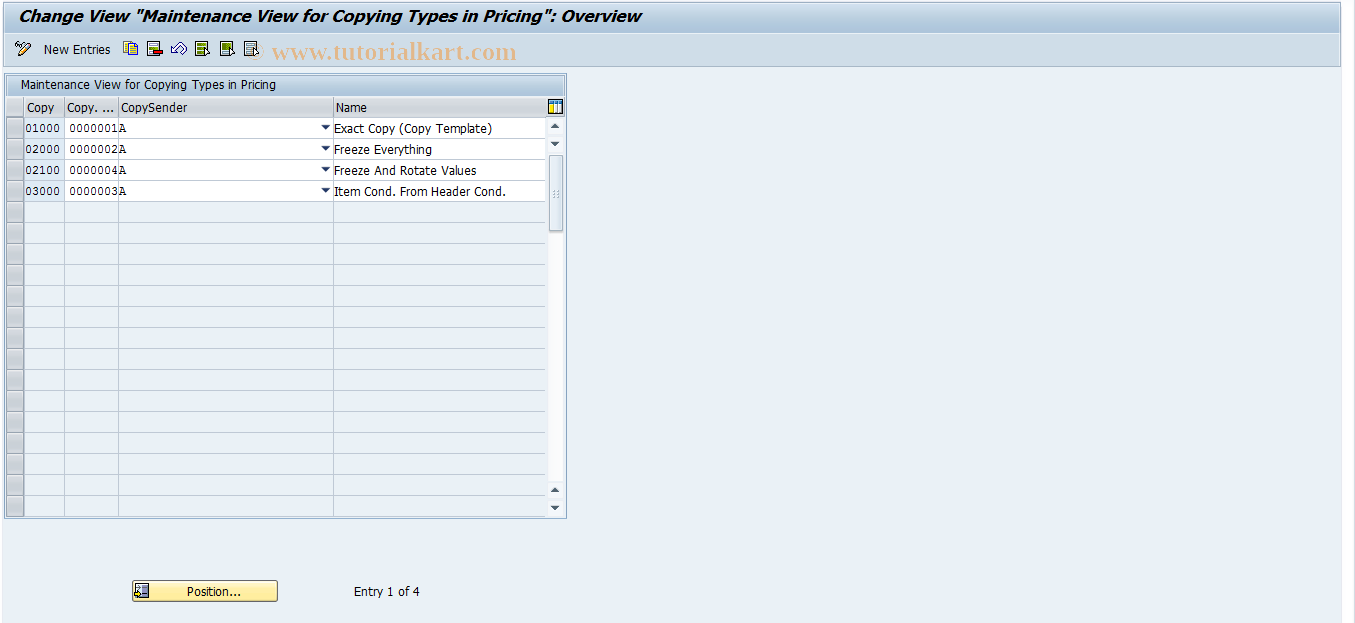 SAP TCode PRC_COPYTYPE - maintain copy type