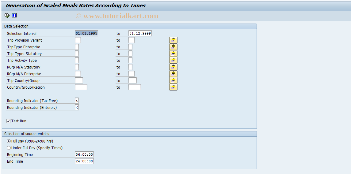 SAP TCode PRHP - Scale Per Diems for Meals