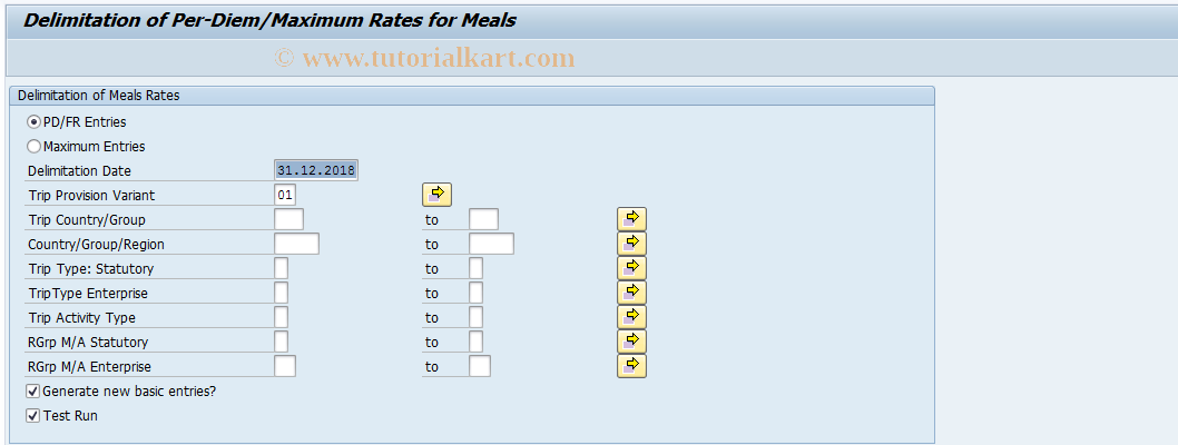 SAP TCode PRPD - Delimitation of Per Diems for Meals