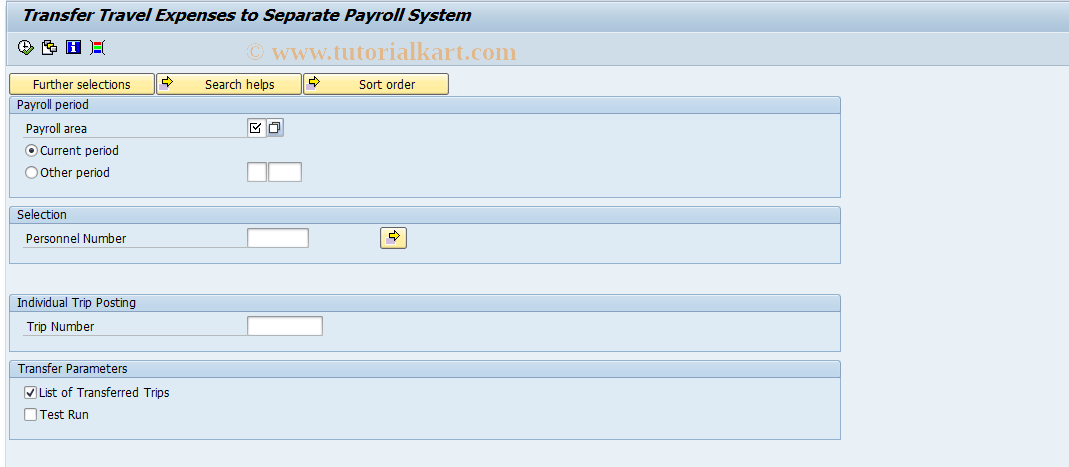 SAP TCode PRPY - Transfer to External Payroll