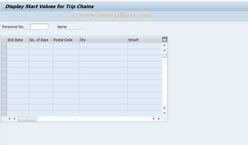 SAP TCode PRSD - Display: Start Values for Trip Chain