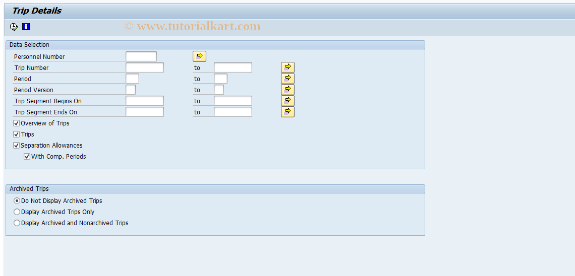 SAP TCode PRTE - Trip Details