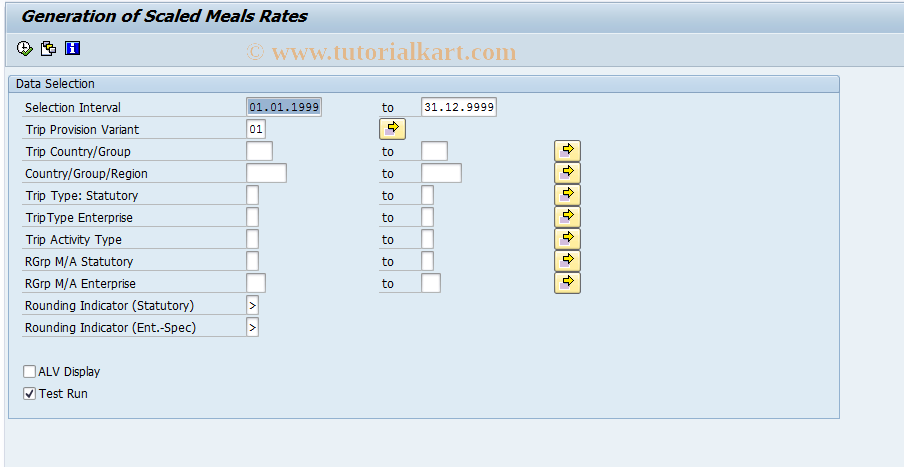 SAP TCode PRVP - Scale Per Diems for Meals