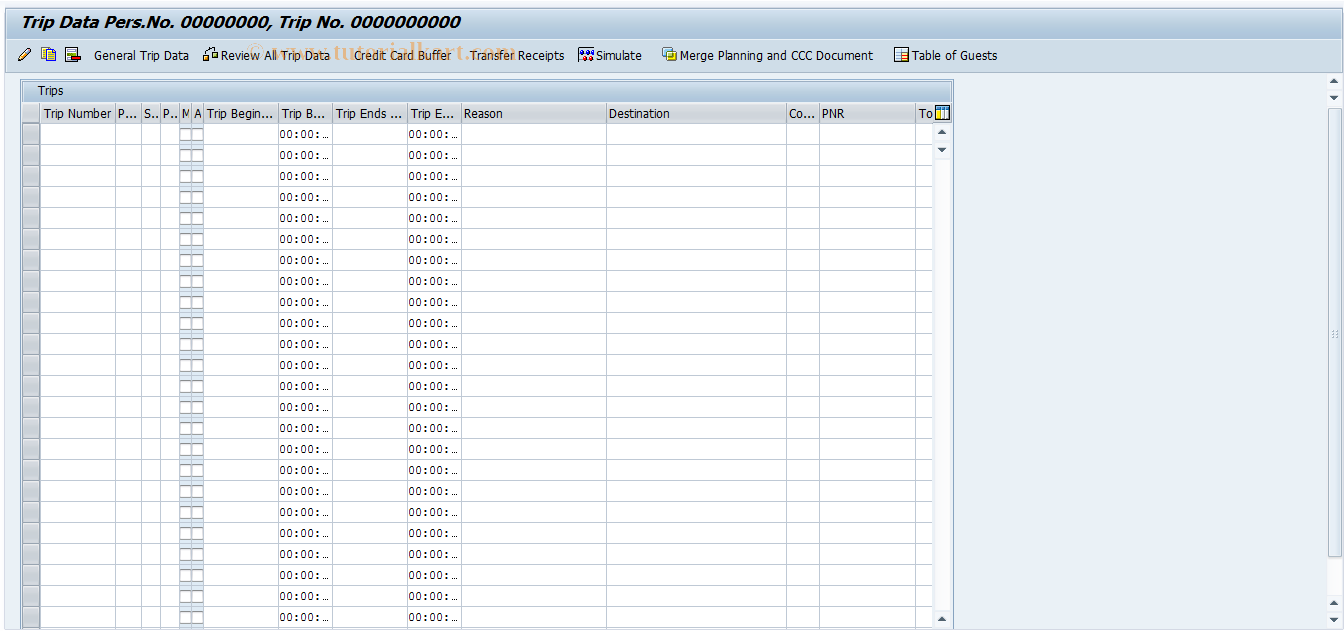 SAP TCode PR_WEB_1000 - Trip Data