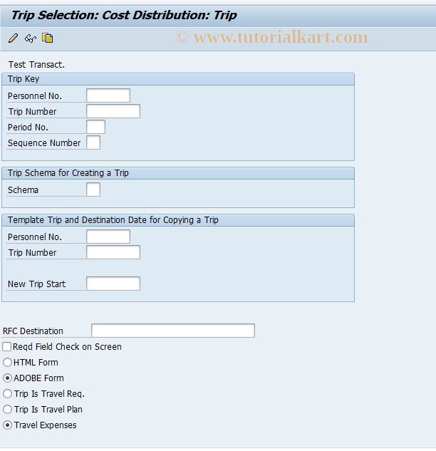 SAP TCode PR_WEB_1700 - Cost Distribution: Trip