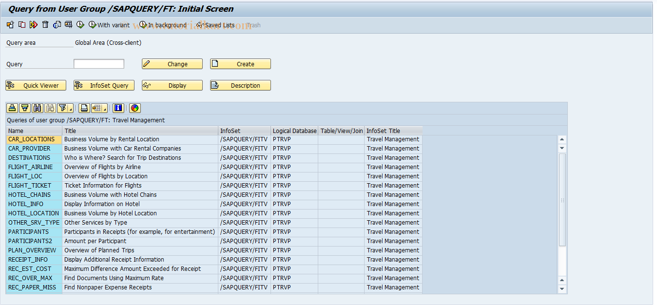 SAP TCode PTRV_AD_HOC_QUERY - Travel Management Queries