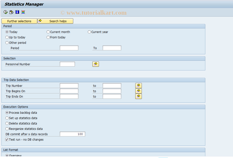 SAP TCode PTRV_BSTAT - Create and Maintain Trip Statistics