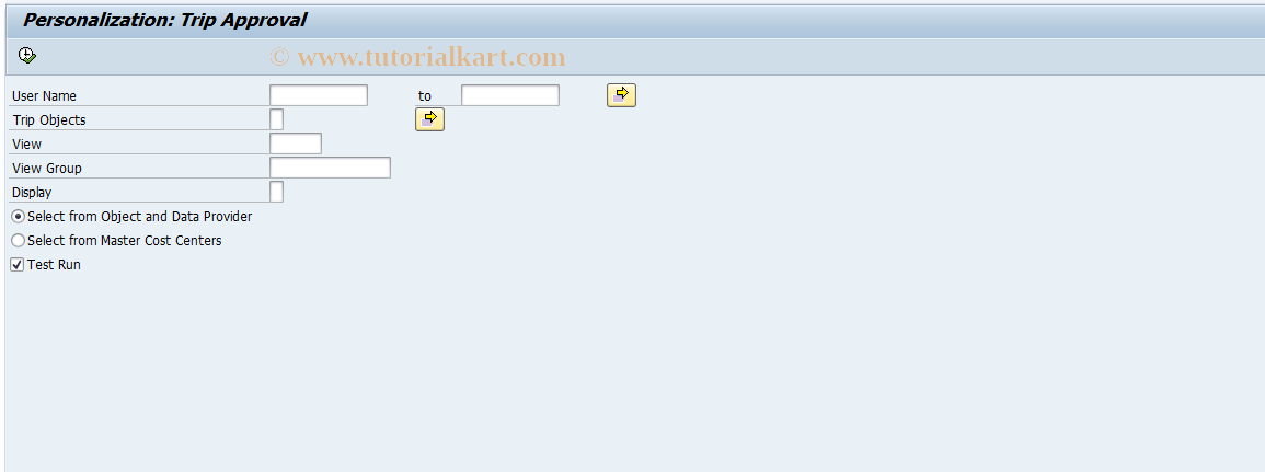 SAP TCode PTRV_FILL_PERS - Personalization: Trip Approval