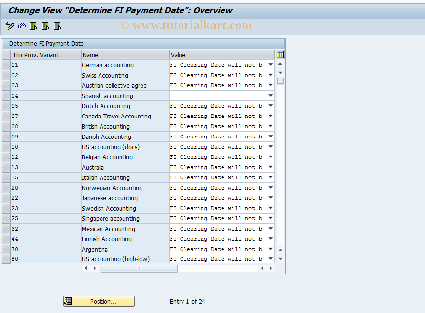 SAP TCode PTRV_FI_PAYMENT_DATE - Determine FI Payment Date