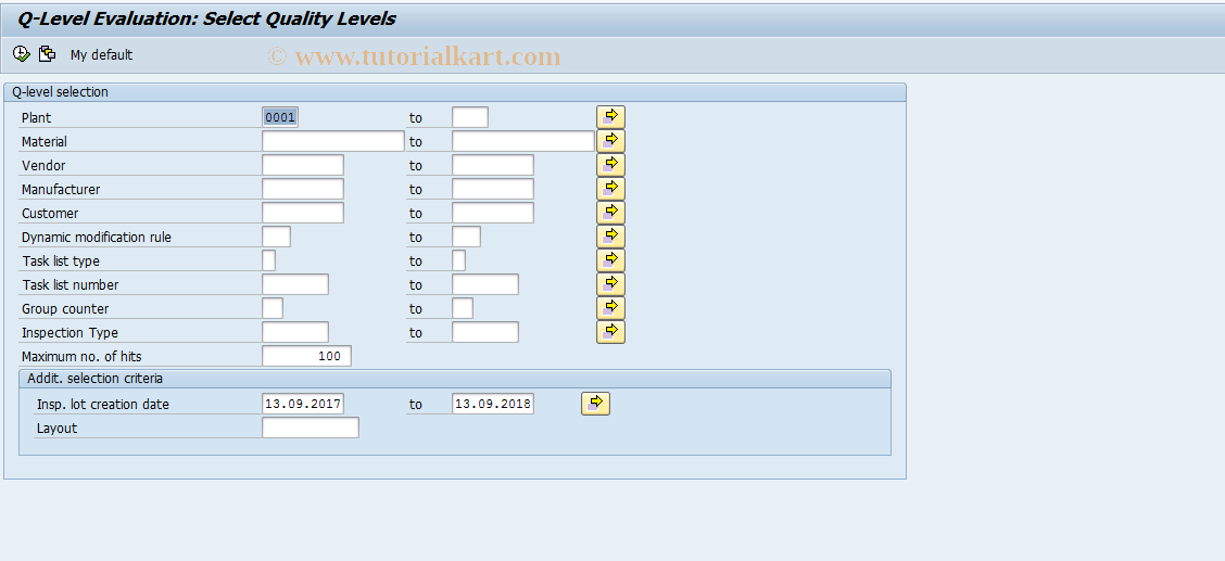 SAP TCode QDH2 - Q-level evaluation: Display data