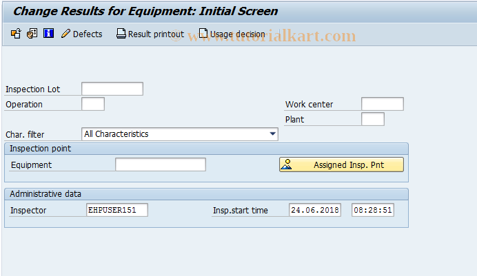 SAP TCode QE18 - Change results for equipment