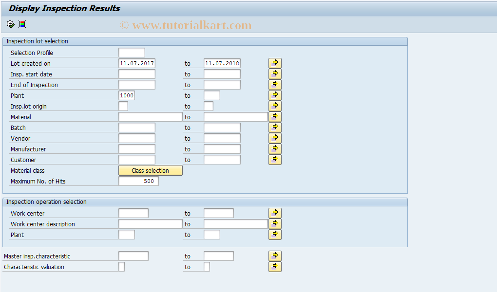 SAP TCode QGA2 - Display inspection results