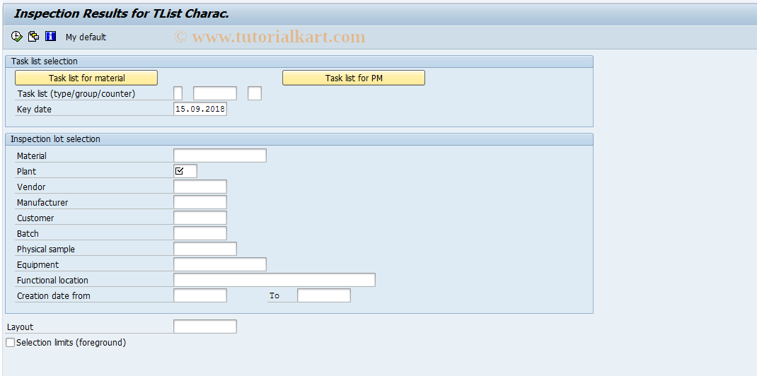 SAP TCode QGP1 - Results history for task list charac