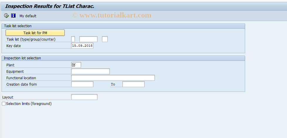 SAP TCode QGP2 - Results History for Task List Charac