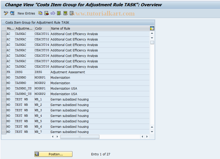 SAP TCode REAJATCOSTS - Costs Item Group for Rule