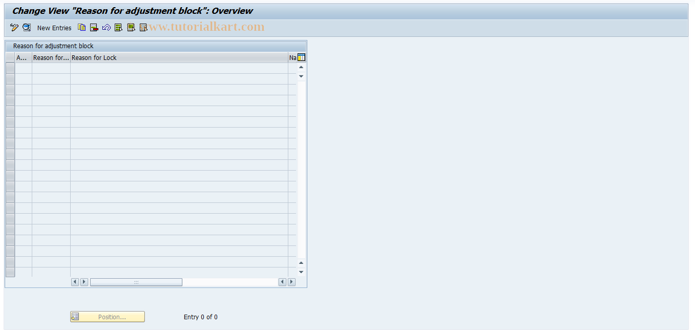 SAP TCode REAJBLREAS - Reasons for Adjustment Locks