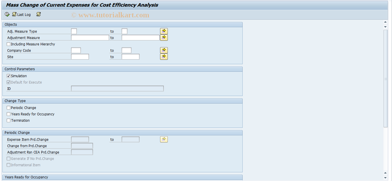 SAP TCode REAJCEAEXPMC - Mass Change of Current Expenses