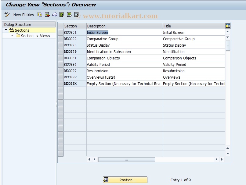 SAP TCode REAJCG0004 - CG: Sections