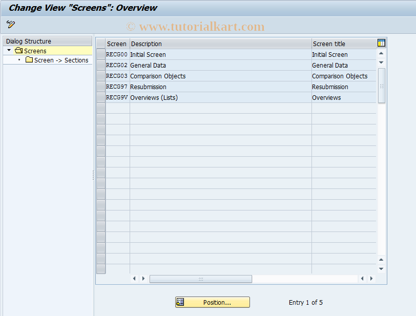 SAP TCode REAJCG0005 - CG: Screens