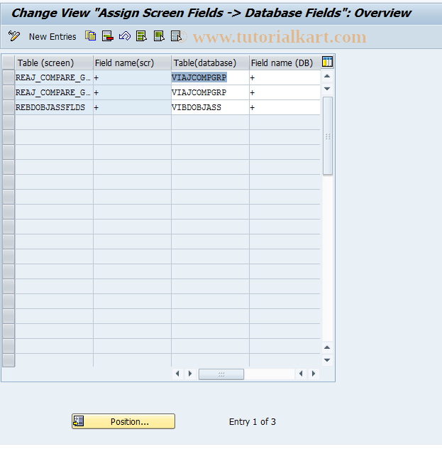 SAP TCode REAJCG0011 - CG: Assignment Screen Field->DB Field