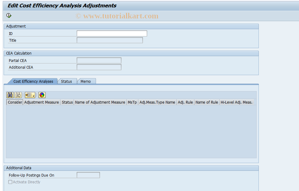 SAP TCode REAJCHCEA - Continue with Adjustments - CEA