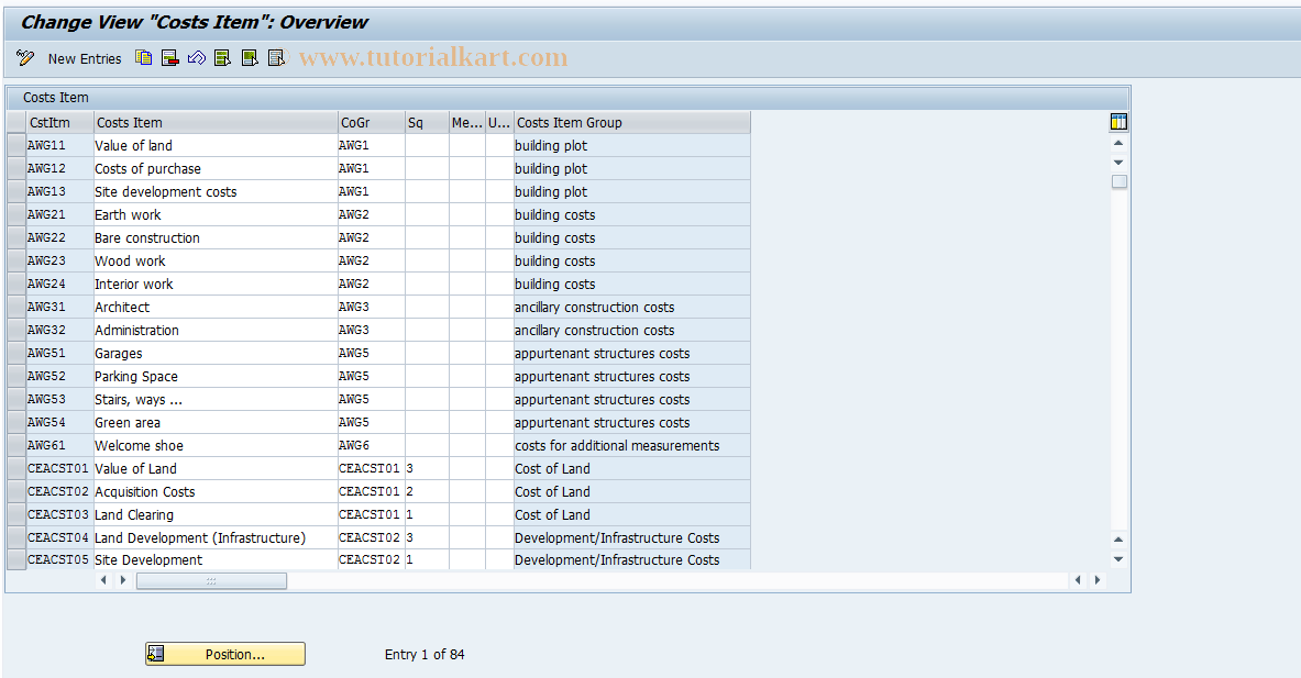 SAP TCode REAJCOSTSPOS - Costs Item