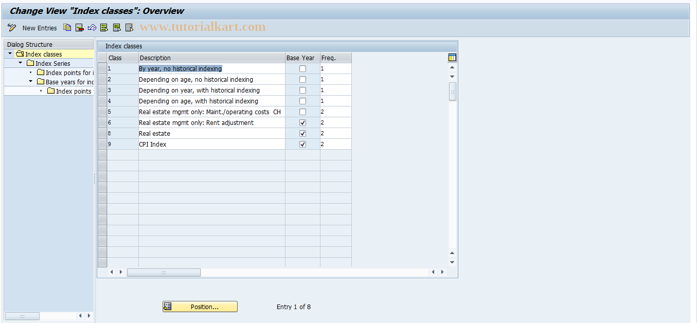 SAP TCode REAJINDX - Index Classes, Series and Points