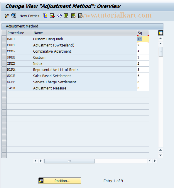 SAP TCode REAJMETH - Adjustment Method