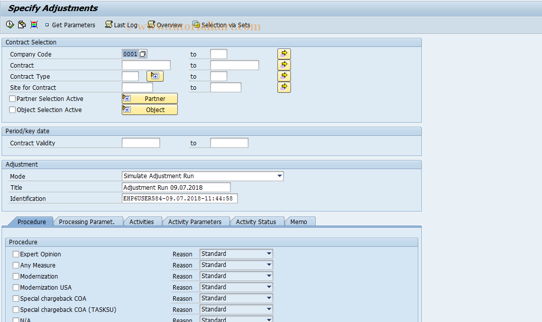 SAP TCode REAJPRTASK - Determine Adjustments - TASK